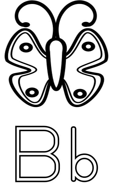 This coloring page for kids features the letter B and a butterfly.